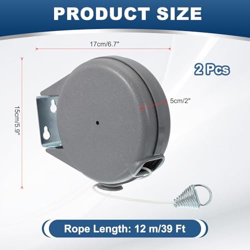 uxcell 2 Pcs 39ft Retractable Clothesline Outdoor Indoor, Heavy Duty PVC - Image 2