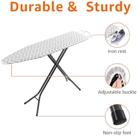 Amazon Basics Height Adjustable Full-Size Foldable Ironing Board, 4-Leg Fold-Up - Image 4