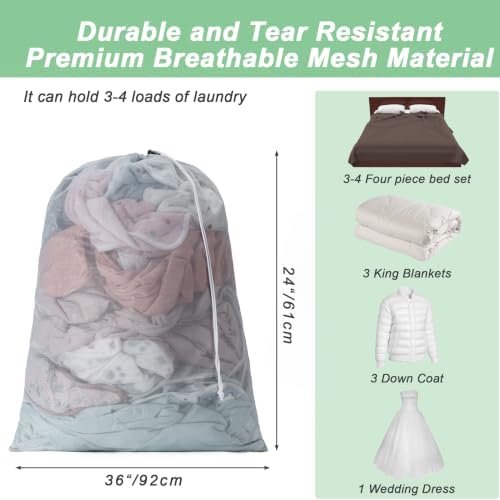 2 Pack Mesh Travel Laundry Bag 24" x 36"Extra Large Dirty Clothes Organizer - Image 2