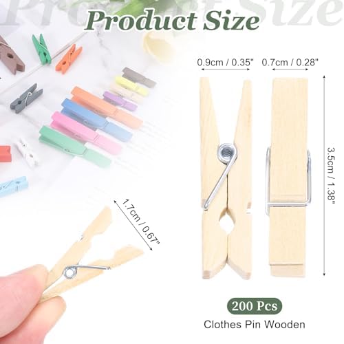 uxcell 200 Pcs Wooden Clothespins, 1.4 Inch Clothes Pins Wooden Colored Small - Image 2