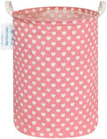 Round Laundry Basket Collapsible Storage Hamper Organizer Pink Heart by LANGYASHAN