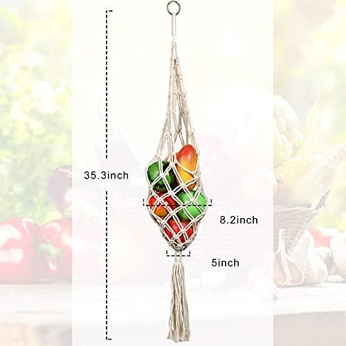 Geiserailie 2 Pieces Hanging Fruit Basket Boho Kitchen Decor - Image 2