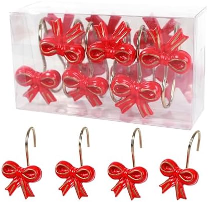 Two Fish Home Fashions Set of 12 Decorative Red Bowknot Resin Shower Curtain - Image 6