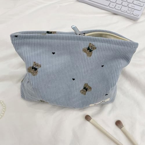 SxoSyo Corduroy Makeup Bags, Bear Cosmetic Pouch Large Purse - Image 7
