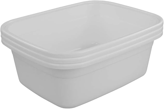 3-pack 18 Quart Dish Pan Wash Basin, Large Dish Tub, White