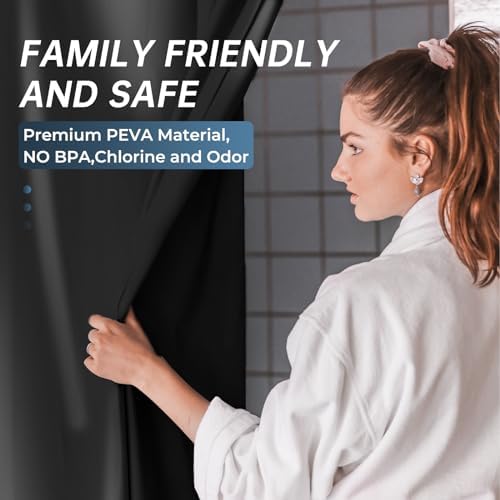 AmazerBath Black Shower Curtain Liner Plastic 78 Inches Long, Premium PEVA - Image 4