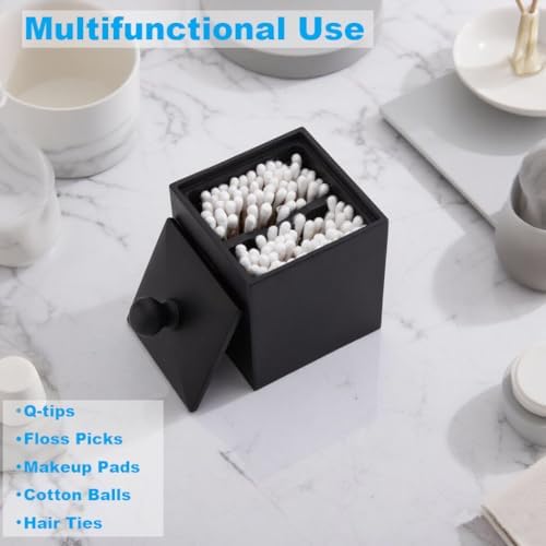 Square Cotton Swab Holder with Lid, Matte Black, 2 Slot - Image 2