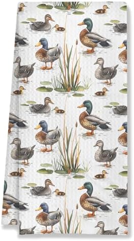 Rustic Botanical Mallard Duck Kitchen Towels, Duck Lover Gifts Decorative Hand by HUGANE
