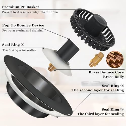 BAOLSLS 3 in 1 Kitchen Sink Stopper, Pop Up Kitchen Sink Drain Strainer - Image 6