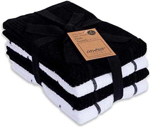 AMOUR INFINI Kitchen Towels Pack of 4, Terry Cotton Dish Towels, Ultra Absorbent by AmourInfini