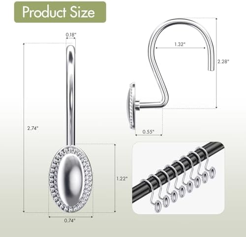 AmazerBath Chrome Shower Curtain Hooks, Decorative Modern Shower Curtain Hangers - Image 2