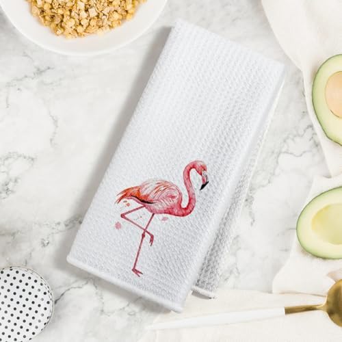 4 Pcs Funny Flamingo Kitchen Towels, Hot Pink Bird Reusable Dish Towels - Image 3
