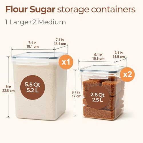 ComSaf Airtight Flour and Sugar Container 2.6Qt & 5.5Qt 3Pack, Wide Mouth - Image 2