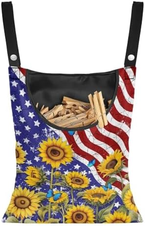 American Flag Clothespin Bags Sunflower Laundry Hanging Storage Organizer by CREAMIC