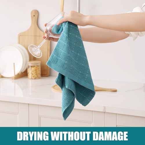Homaxy 100% Cotton Terry Kitchen Towels, 12 Pack, Lake Blue - Image 4