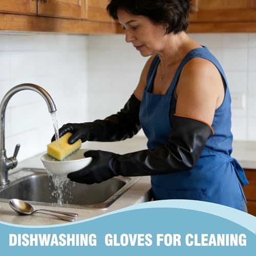 22" Chemical Resistant Gloves, Reusable Heavy Duty Long Rubber Glove, - Image 4