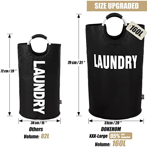 DOKEHOM 160L XX-Large Laundry Basket Bag, Collapsible Tall Hamper - Image 3
