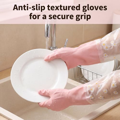 Reusable Pink Rubber Gloves, Non-Slip Laundry Kitchen Gardening Household Gloves - Image 5