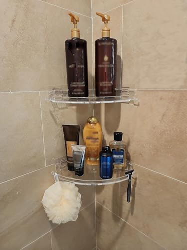 JiePai Adhesive Acrylic Corner Shower Caddy 2 Pack, Rustproof Bath Shelf - Image 5