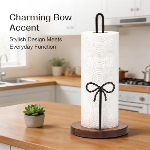 Wooden Paper Towel Holder Countertop, Hand‑Twisted Iron Bow Decor - Image 5
