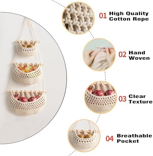 AARAINBOW Wall Cotton Hanging Baskets, Large 3 Tier Decorative Wall Basket - Image 4