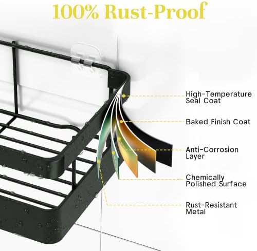 Heavy-Duty Adhesive Shower Rack, Dark Gray Storage - Image 6
