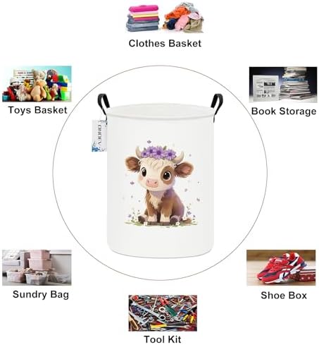 Round Cute calf Laundry Hamper Waterproof Fabric Home Storage - Image 3