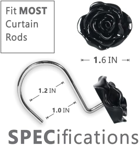 Black Rose Shower Curtain Hooks: Cute Flower Bathroom Curtain Rings - Image 3