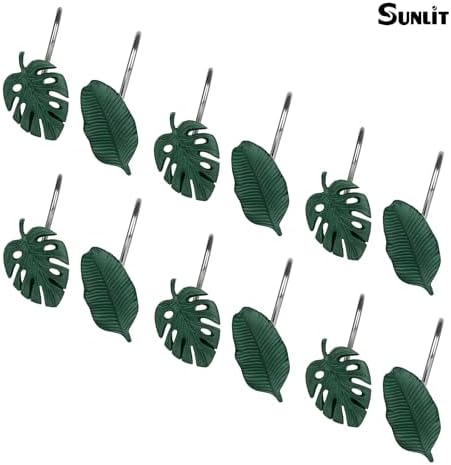 Tropical Leaf Decorative Shower Curtain Hooks Dark Green Botanical Shower - Image 4