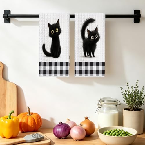 Jztco 2 Pcs Cute Cat Kitchen Towels, Cat Gifts Reusable Hand Towels-2 - Image 4