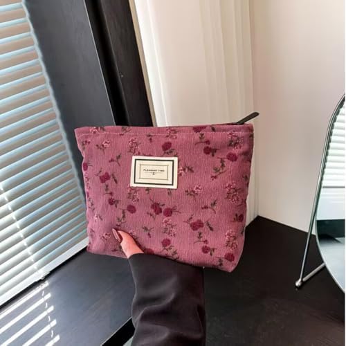 Cosmetic Bags for Women, Large Floral Makeup Bag for Purse, Dark Red Rose - Image 2