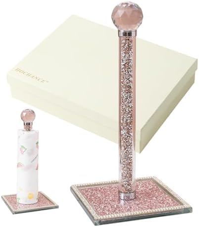 Pink Crystal Standing Paper Towel Roll Holder Countertop Weighted Rack by HOCHANCE