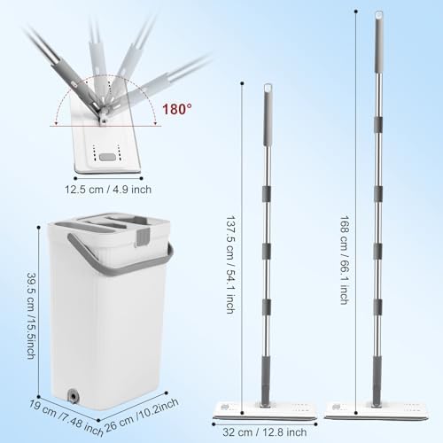 Flat Mop and Bucket with Wringer Set, Hands-Free, 3 Mop Pads - Image 2
