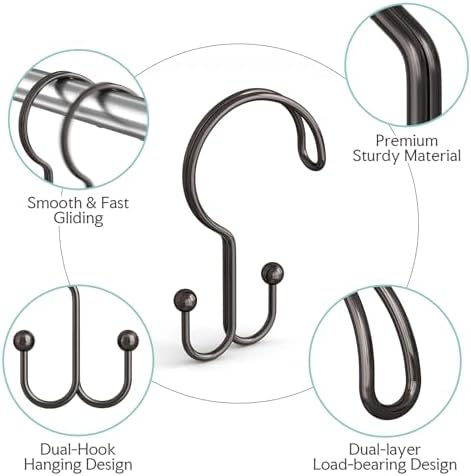 Bathway Bronze Shower Curtain Hooks Ring, Rust Proof Metal Shower Hooks - Image 3