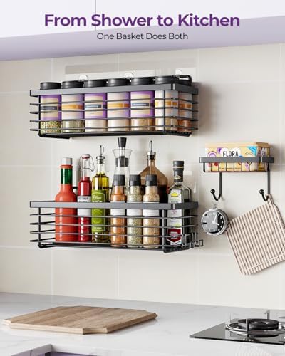 ODesign Shower Shelves Adhesive 3 Pack Stainless Steel Storage Shelve-Black - Image 6