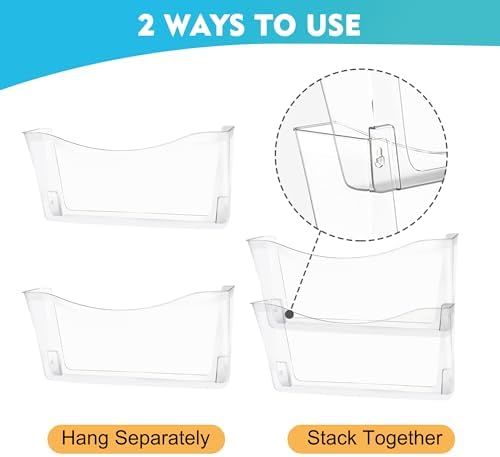 EASEPRES 8 Pack Clear Single Pocket Hanging File Organizer, Plastic Wall Mount - Image 4