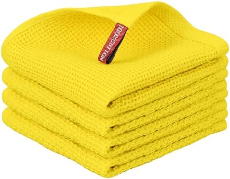 Nialnant 4 Pack Yellow Kitchen Dish Towels, 100% Cotton Waffle Weave Kitchen by Nialnant