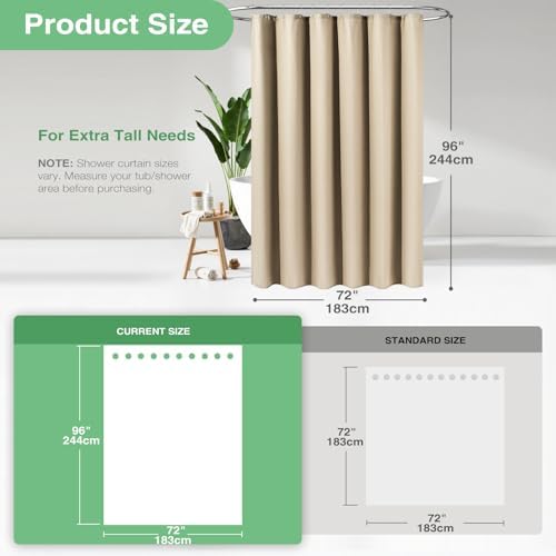 Dynamene Extra Long Waffle Shower Curtain 256 GSM Fabric 72x96 Beige/Khaki - Image 3