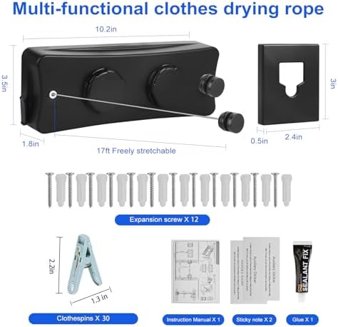 17Ft Retractable Clothesline Indoor/Outdoor, Comes - Image 6