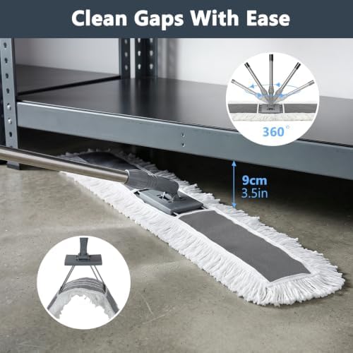Masthome Commercial Dust Mop, Total 2 Reusable Pads, 360° Swivel Wet Dry Mops - Image 4