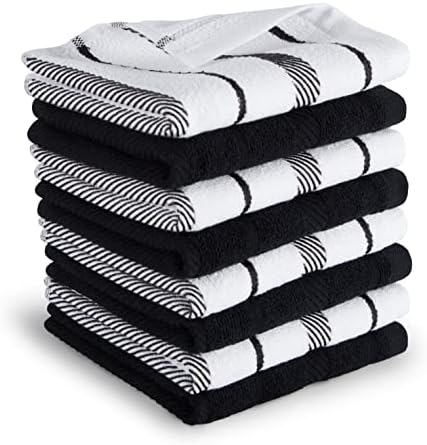 KitchenAid Albany Dishcloth 8 Pack Set, Matte Black/White by KitchenAid
