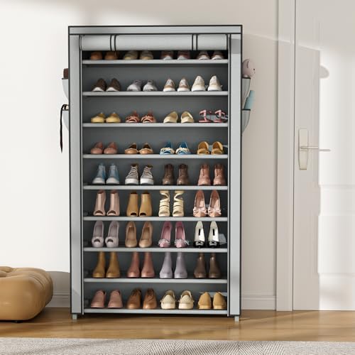 VILICK Shoe Rack with Cover Narrow Shoe Organizer with Pockets 10 Tier Tall - Image 2