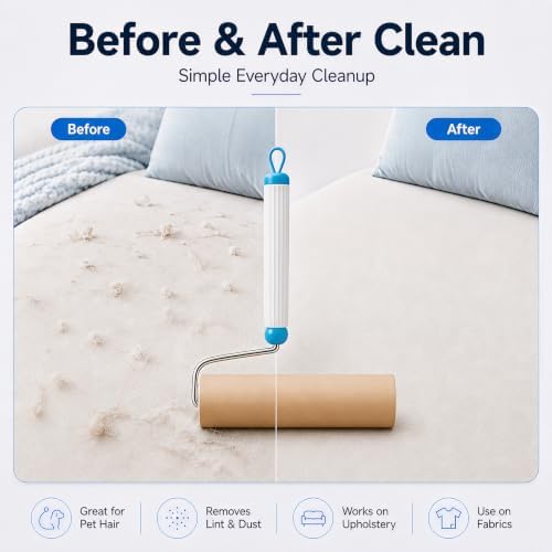 Lint Roller, Handle + 4 Refills 6.3in, Kraft Paper Pet Hair Remover - Image 7