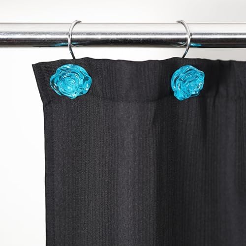 Teal Blue Rose Shower Curtain Hooks: Turquoise Aqua Flower Rings - Image 6
