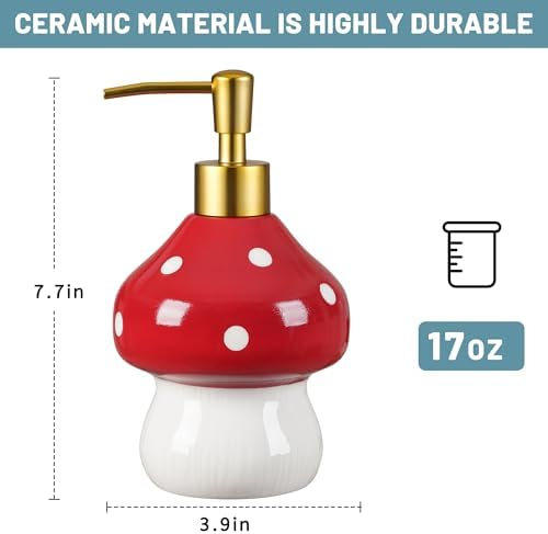 RQYIXI 17 Oz Mushroom Ceramic Soap Dispenser - Image 2