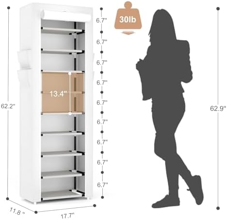 VILICK Shoe Rack with Cover Narrow Shoe Rack Organizer with 4 Side Pockets 10 - Image 3