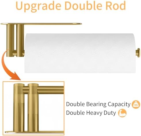 STWWO Under Cabinet Paper Towel Holder, Self Adhesive Paper Towel Rack Gold - Image 2