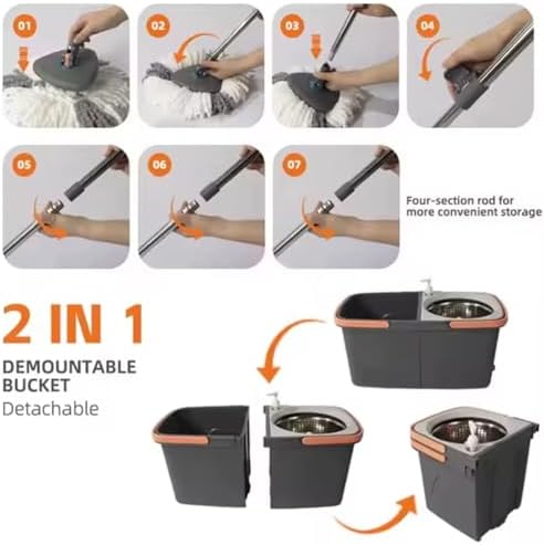 360° Rotating Spin Mop and Foldable Bucket Set, Dual Clean & Dirty Water System - Image 3