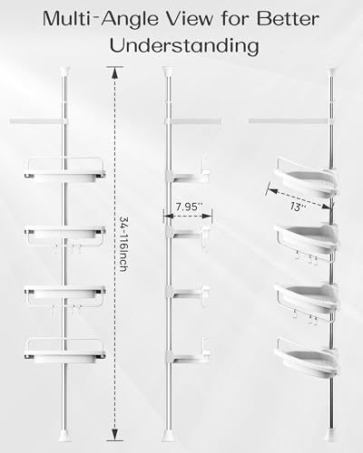 ALLZONE Corner Shower Caddy Tension Pole, Extendable Rustproof Stainless Steel - Image 2