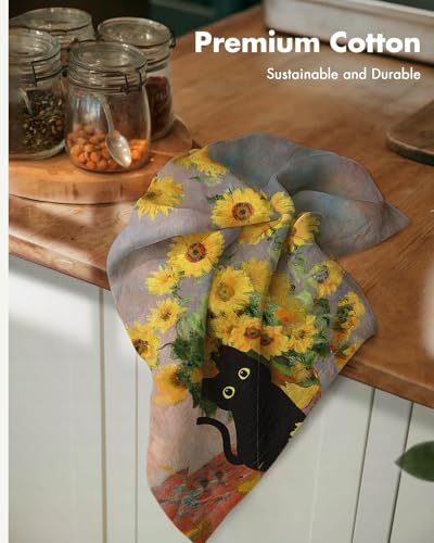 Miss Adola Flour Sack Kitchen Towels Set of 2, Cat and Sunflower - Image 2